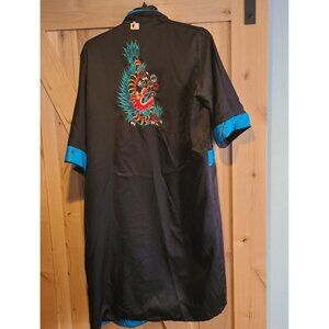 Vintage Size XL Pierre Cardin Silk Blend Embroidered Dragon Robe Reversible Belt